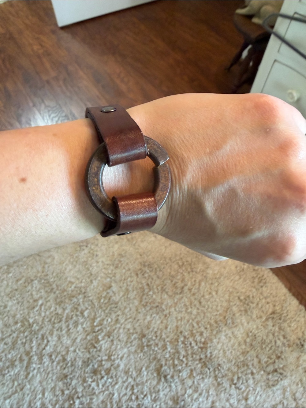 Leather Ring Link Bracelet - Brown